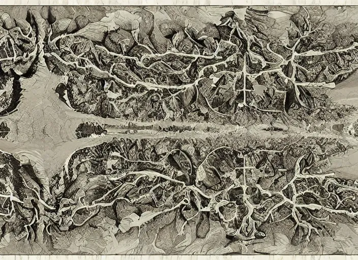 Image similar to symmetry! multiple keys and locks, trees and lakes, layer upon layer, intricate details, occlusion, depth, shades, big contrast, shadows