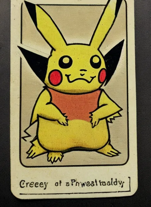 Image similar to creepy pikachu Pokémon card from the 1700s