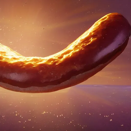 Prompt: long shot of a giant delicious donut floating in space, concept art, by asao andrews, by j. j. abrams, volumetric light, beautiful oil painting, realistic reflections, smooth, depth perception, high depth of field, 8 k, 3 d octane render