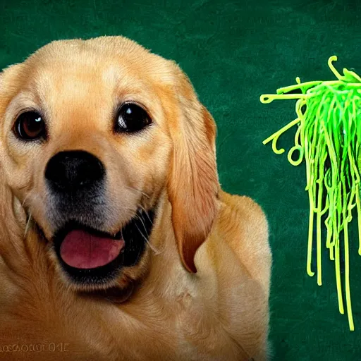 Image similar to green spaghetti dog cat hybrid photograph