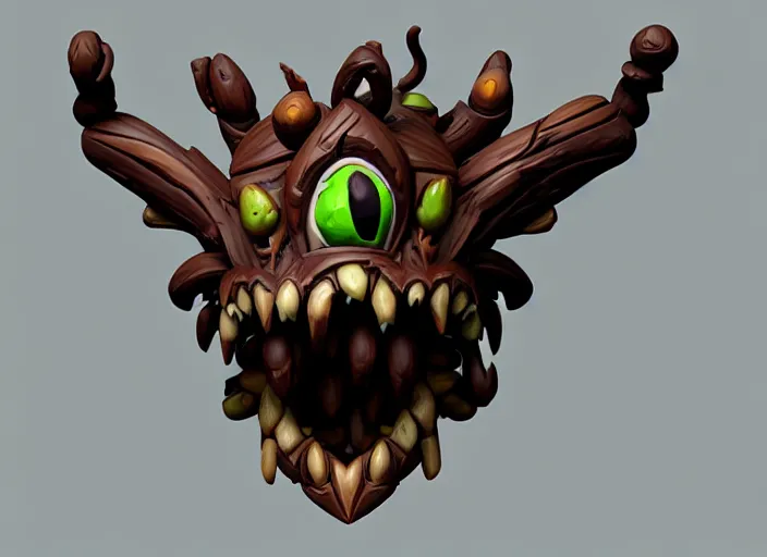 Image similar to brown wooden festeroot dragonskull treant head, stylized stl, 3 d render, activision blizzard style, hearthstone style, darksiders art style