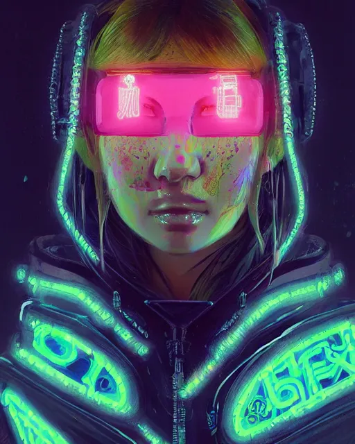 Image similar to detailed portrait Neon Operator Girl, cyberpunk futuristic neon, reflective puffy coat, decorated with traditional Japanese ornaments by Ismail inceoglu dragan bibin hans thoma greg rutkowski Alexandros Pyromallis Nekro Rene Maritte Illustrated, Perfect face, fine details, realistic shaded, fine-face, pretty face