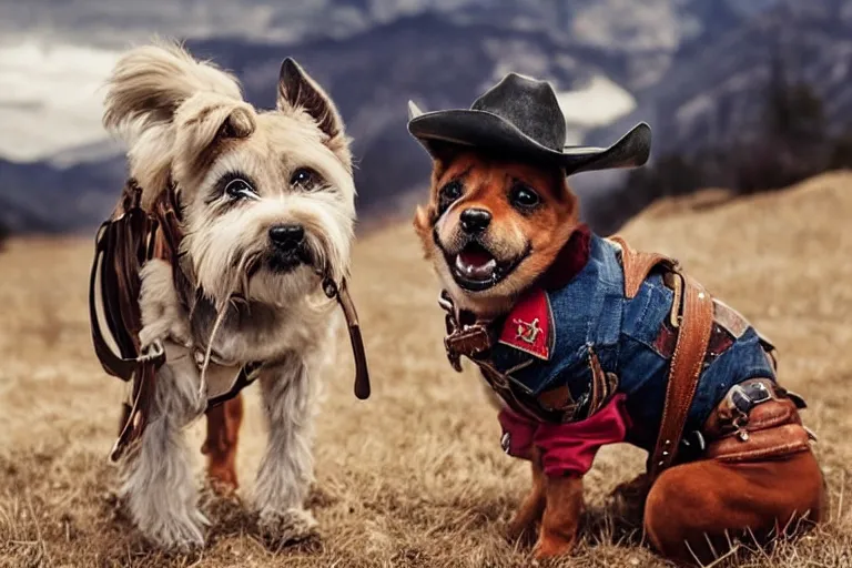 Prompt: a dog wearing cowboy clothes