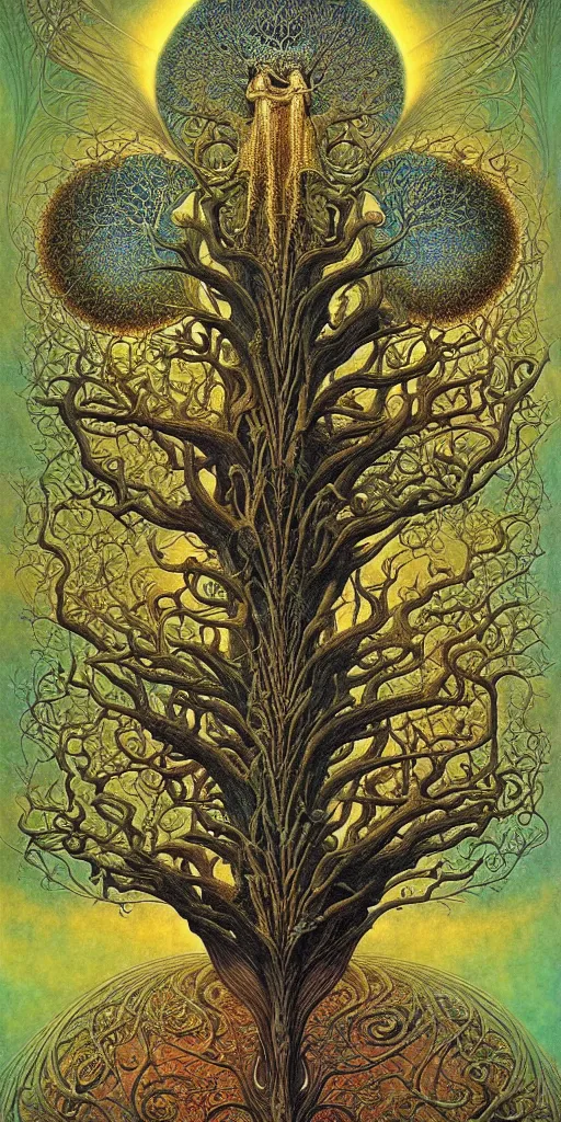 Image similar to tree of life by roger dean and andrew ferez, art forms of nature by ernst haeckel, divine chaos engine, symbolist, visionary, art nouveau, botanical fractal structures, organic, detailed, realistic, surreality