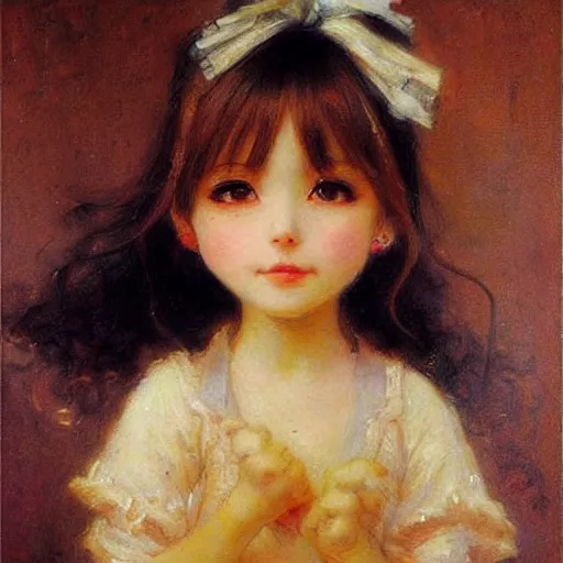 Prompt: very cute anime girl faces, chibi art, painting by gaston bussiere, charles sillem lidderdale,