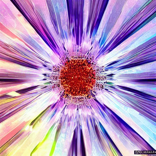 Image similar to photograph of a crystal emanation flower, hyper-realistic, ultradetailed