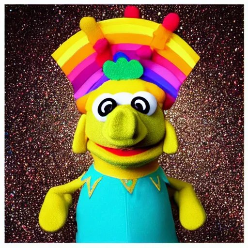 Prompt: rainbow pig wearing a gold crown as a Muppet 8k