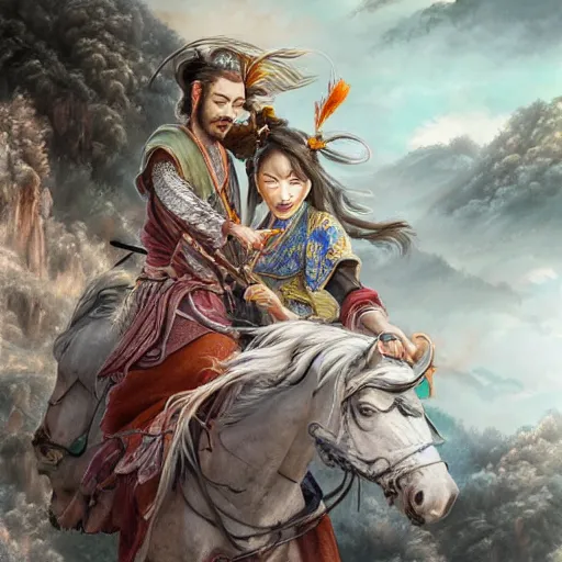 Prompt: dynamic composition, motion, ultra-detailed, incredibly detailed, a lot of details, amazing fine details and brush strokes, colorful and grayish palette, smooth, HD semirealistic anime CG concept art digital painting, watercolor oil painting of meadow and sunrise, from Three Kingdoms, by a Chinese artist at ArtStation, by Huang Guangjian, Fenghua Zhong, Ruan Jia, Xin Jin and Wei Chang. Realistic artwork of a Chinese videogame, gradients, gentle an harmonic grayish colors.