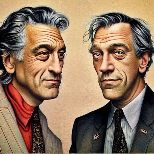 Image similar to Robert De Niro and Hugh Laurie, artwork by Daniel Merriam,