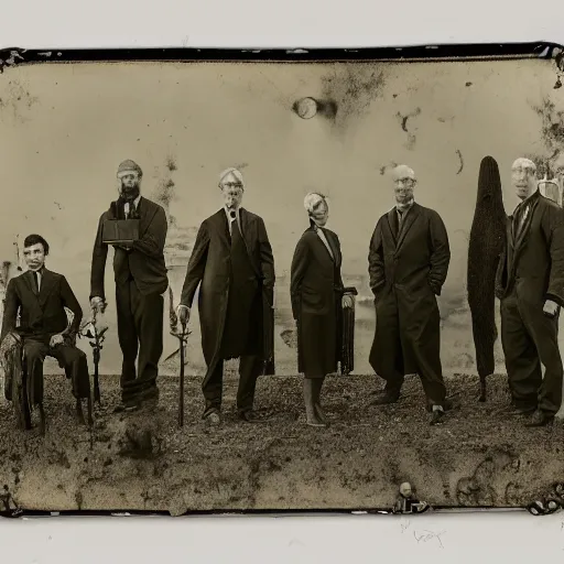 Prompt: tintype, photography, operators, in isolated suits, dissecting huge lovecraftian creatures