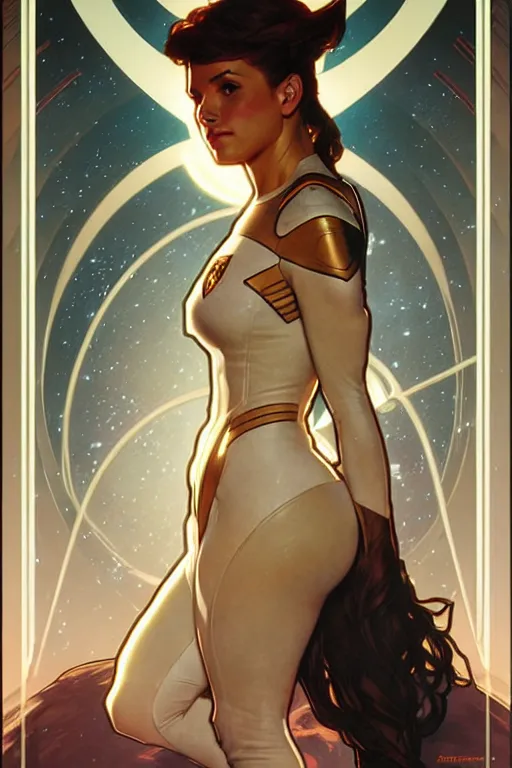 Image similar to the uss enterprie ncc 1 7 0 1 d, art by artgerm and greg rutkowski and alphonse mucha