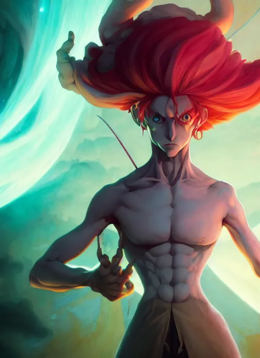 Prompt: hisoka from hunter × hunter, dark, peter mohrbacher, kelly mckernan, alfonso mucha, cinematic, concept artbook, artstation, video game, pixar, unreal engine, environment, sharp, 8 k