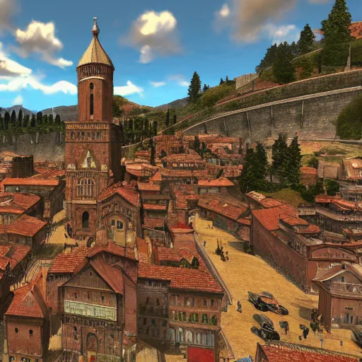 Prompt: the city of bologna in the style of the city of whiterun from skyrim