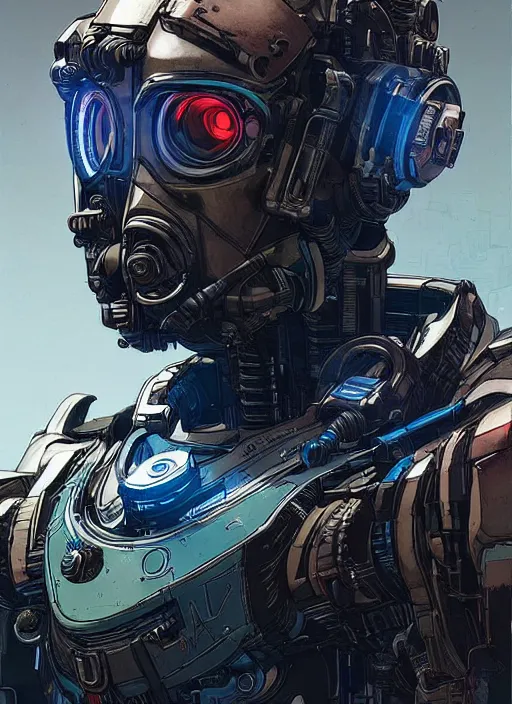 Image similar to cyberpunk pathfinder robot from apex legends character portrait, portrait by james gurney and laurie greasley and yoji shinkawa, concept art, intricate details, highly detailed, vintage sci - fi