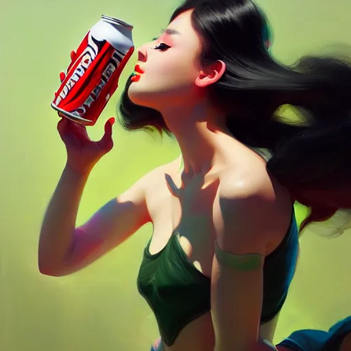 Image similar to girl drinks monster energy, organic painting, matte painting, bold shapes, hard edges, street art, trending on artstation, by huang guangjian and gil elvgren and sachin teng