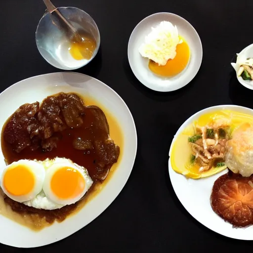 Image similar to donald trump eating a loco moco