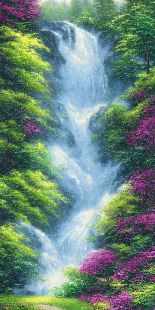 Prompt: waterfall in the style of thomas kinkade