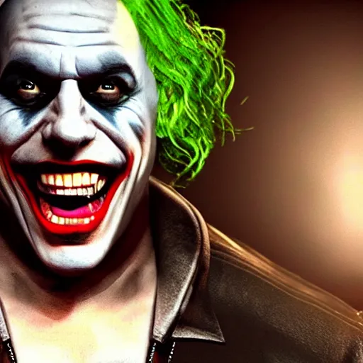 Image similar to vin diesel as the joker, rendered in unreal engine