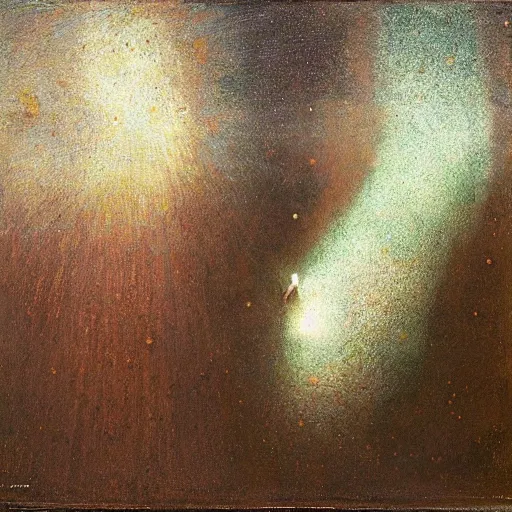 Prompt: spontaneous copper, verdigris, deep green by daniel garber, by george cruikshank. a beautiful body art. the abyss above him shone with unflickering stars. one of the dots of light was earth. he didn't know which one.