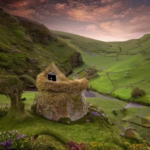 Prompt: under the sun and over the moon is the fairy glen where lived a pretty fairy, named wren