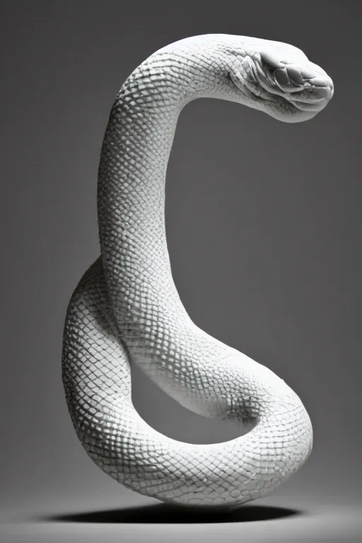 Image similar to porcelain snake sculpture by daniel arsham, smooth, all white features on a white background, delicate feature's