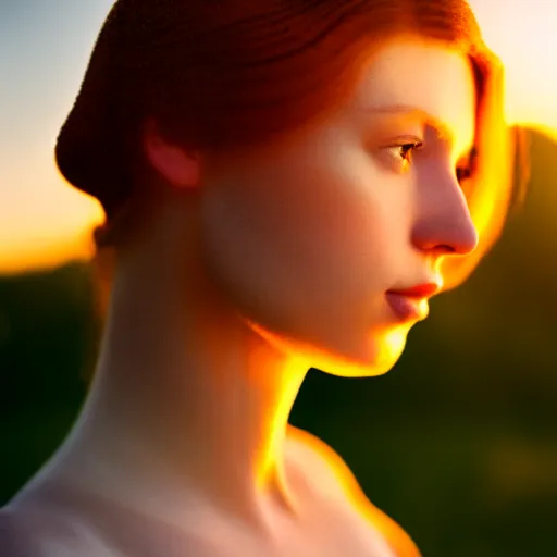 Prompt: photographic portrait of a stunningly beautiful renaissance female in soft dreamy light at sunset