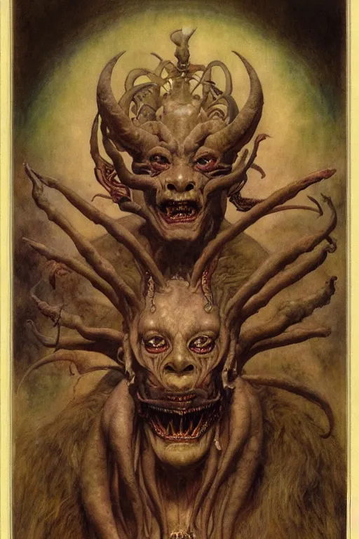 Prompt: a portrait of goetoc demon bune by wayne barlowe, gustav moreau, goward,  Gaston Bussiere and roberto ferri, santiago caruso, and austin osman spare, ((((occult art))))