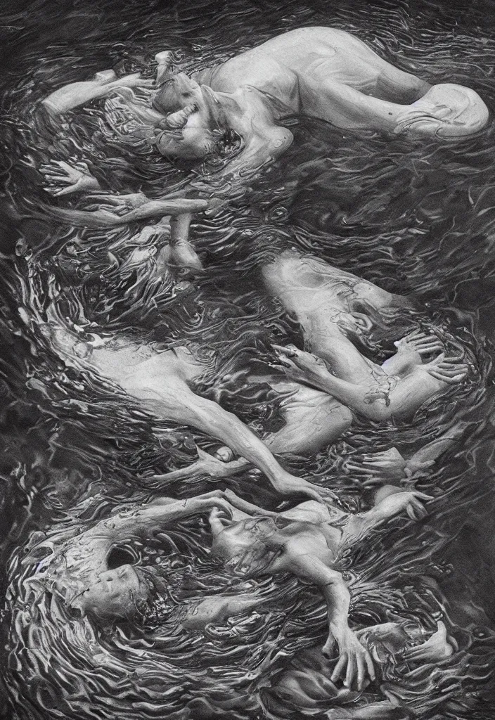 Image similar to highly detailed surrealist art about drowning slowly