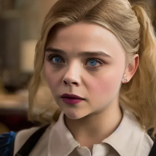 Image similar to Adult Chloe Moretz in Inglorious Basterds, movie scene, XF IQ4, 50mm, F1.4, studio lighting, professional, 8K, Look at all that detail!, Dolby Vision, UHD