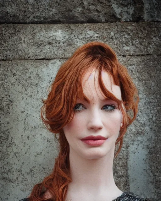 Image similar to portrait of christina hendricks, peaceful, photography by steve mccurry, detailed, trending on artstation