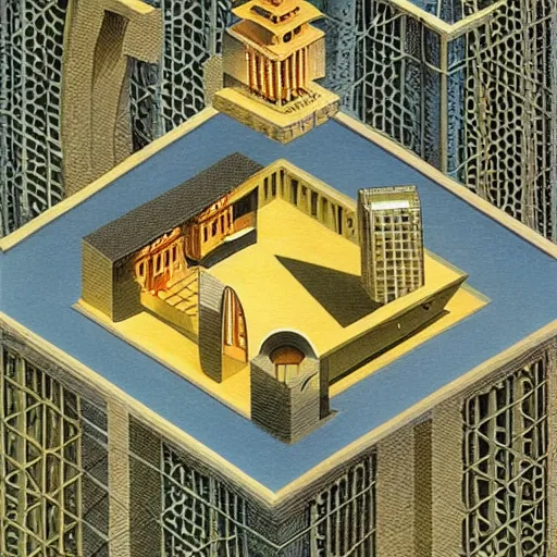 Image similar to isometric architectural art by salvador dali