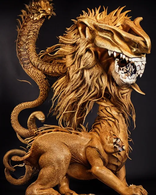 Image similar to photographs of a mythical manticore, a legendary animal with the head of a man, the body of a lion, and the tail of a dragon or scorpion 5 0 mm, studio lighting, in the style of national geographic