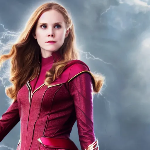 Prompt: Erin Moriarty as Wanda, Wanda Vision, Scarlet Witch, Cinema, 4K, Marvel Universe