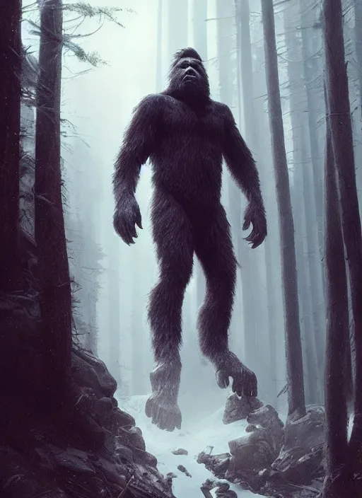 Image similar to highly detailed portrait of bigfoot, unreal engine, cinematic light, warm, fantasy art by greg rutkowski