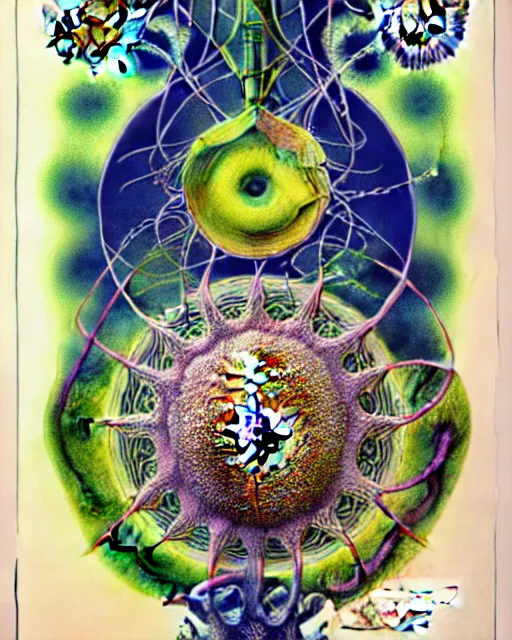 Image similar to poster of corona virus, intrinsic, drawn by Ernst Haeckel, pastel colorful, watercolor, beeple rendering, written by HP Lovecraft
