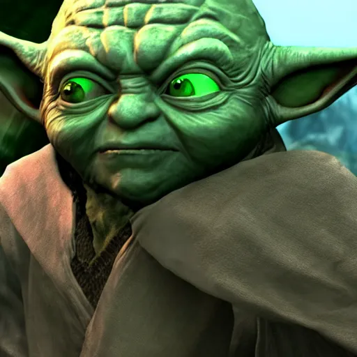 Image similar to Jedi Master Yoda in Skyrim, 4k HDR