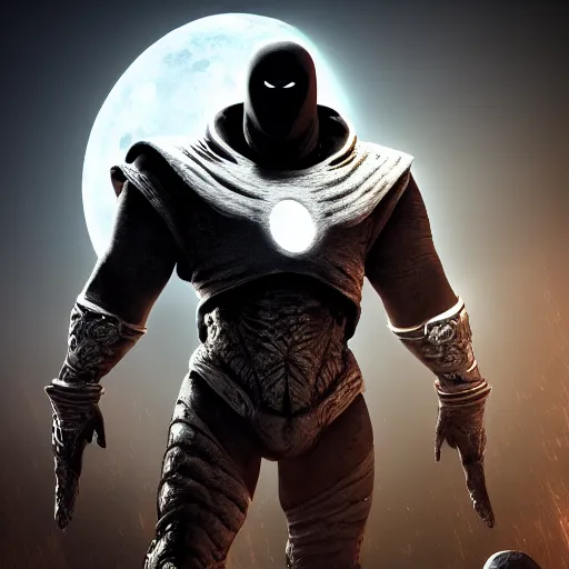 Prompt: a high resolution render of moon knight mixed with krator from gow, artstation, accurate, 8 k, cgivfx, quixel, wetastudiofx, bigstudiovfx, octanerender 3 d, framestorevfx, cgrecord, highdensity, highradiosity