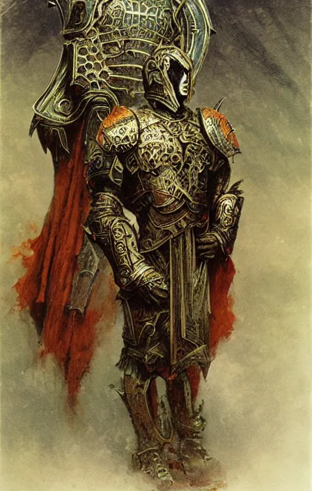 Image similar to thunder god oncept, wearing thunder armor, ancient greek ornamented armor, beksinski, weta workshop concept art