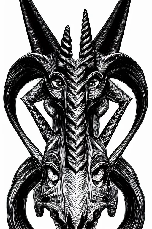 Image similar to evil unicorn, symmetrical, highly detailed, digital art, sharp focus, trending on art station, kentaro miura manga art style