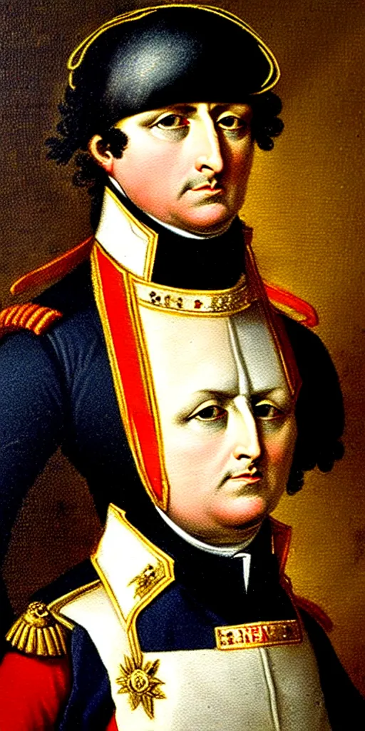 Prompt: portrait painting of napoleon, also napoleon bonaparte, and later known by his regnal name napoleon i, was a french military and political leader who rose to prominence during the french revolution and led several successful campaigns during the revolutionary wars.