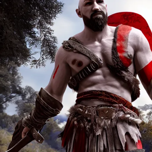 Image similar to michael vera as kratos from god of war, realistic, unreal engine 5