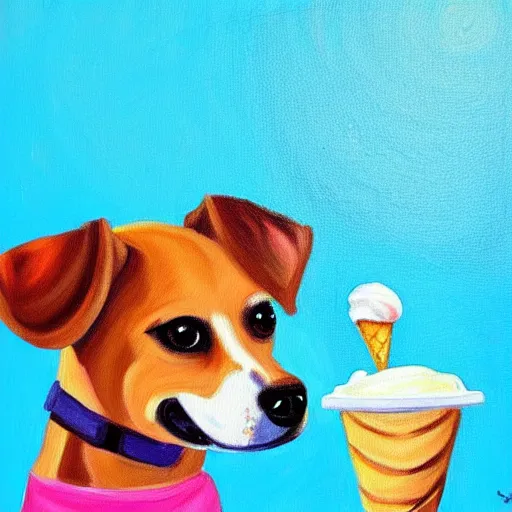 Image similar to painting of a dog eating ice cream