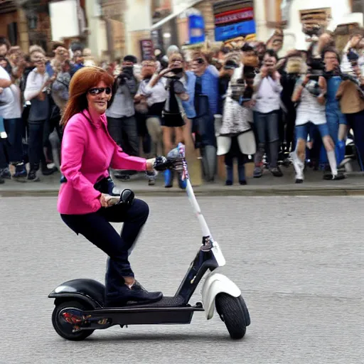 Prompt: Cristina Kirchner riding a scooter, photo quality