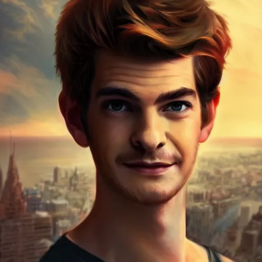 Prompt: Andrew Garfield as peter pan,brown eyes,detailed, 8k hd,by rossdraws and greg rutkowski,in the style of a Instagram profile picture