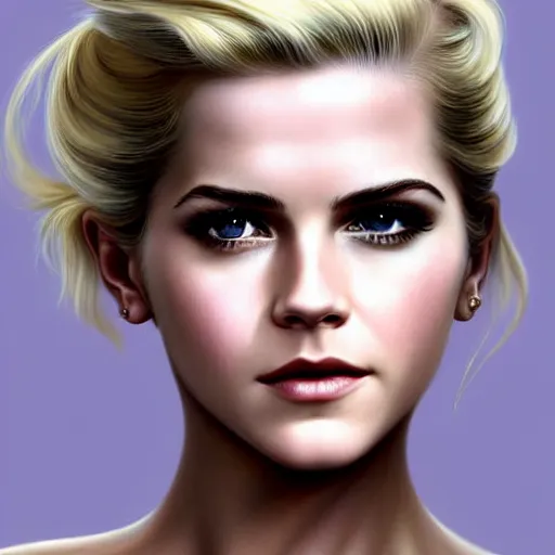 Image similar to A combination of Katheryn Winnick's and Grace Kelly's and Emma Watson's faces with blonde hair as Solid Snake from Metal Gear Solid, western, D&D, fantasy, intricate, elegant, highly detailed, digital painting, artstation, concept art, matte, sharp focus, illustration, art by Artgerm and Greg Rutkowski and Alphonse Mucha