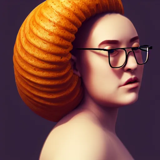 Prompt: portrait of a stocky beautiful woman with a bundt bundt pan face, full glasses, wide shot, digital art, 8k, trending on artstation