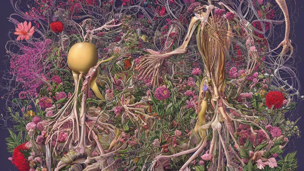 Image similar to highly detailed illustration of a human anatomy body exploded by all the known species of flowers by juan gatti, by moebius!!,, by oliver vernon, by joseph moncada, by damon soule, by manabu ikeda, by kyle hotz, by dan mumford, by kilian eng