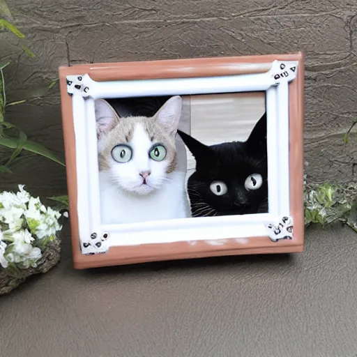 Prompt: picture frame made of cat fangs