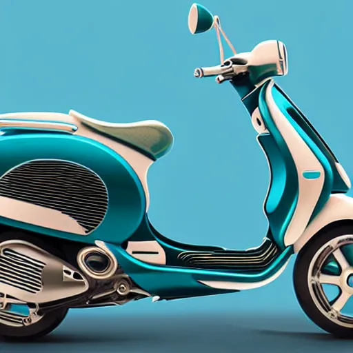 Prompt: a turquoise vespa moped, ultra realistic, concept art, intricate details, highly detailed, photorealistic, octane render, 8 k, unreal engine. art by artgerm and greg rutkowski