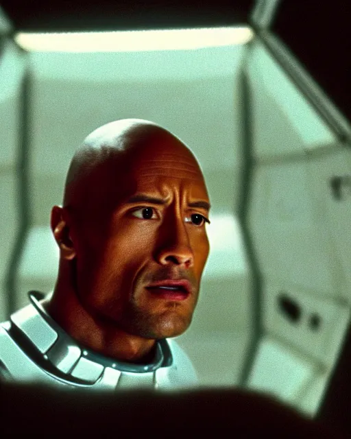 Image similar to film still close up shot of dwayne johnson in the movie 2 0 0 1 : a space odyssey. photographic, photography